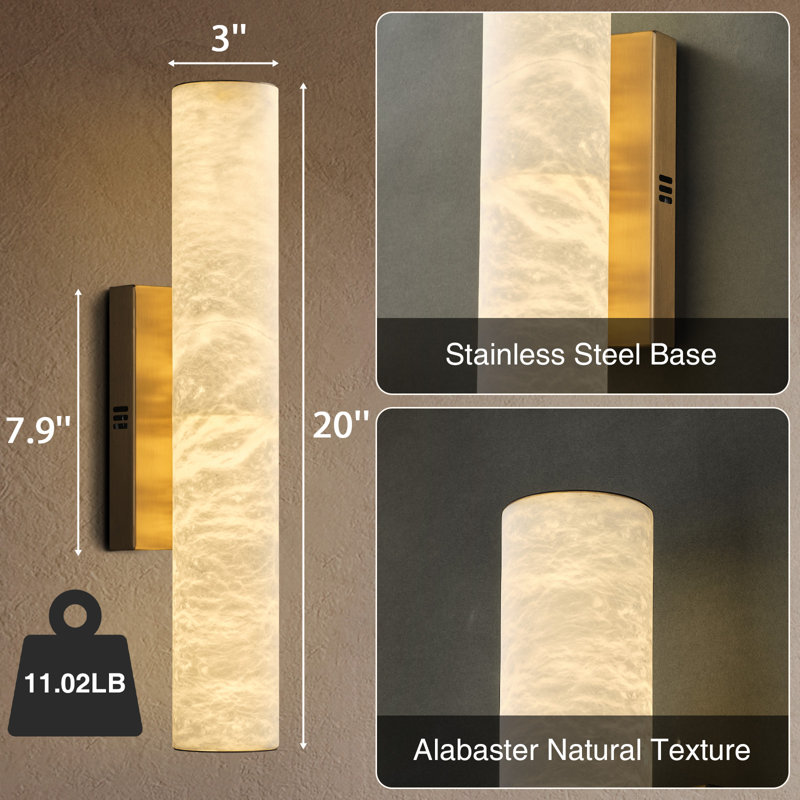 Dover Dimmable LED Wall Sconces Wallchiere with Alabaster Shade(Set 0f 2), Gold