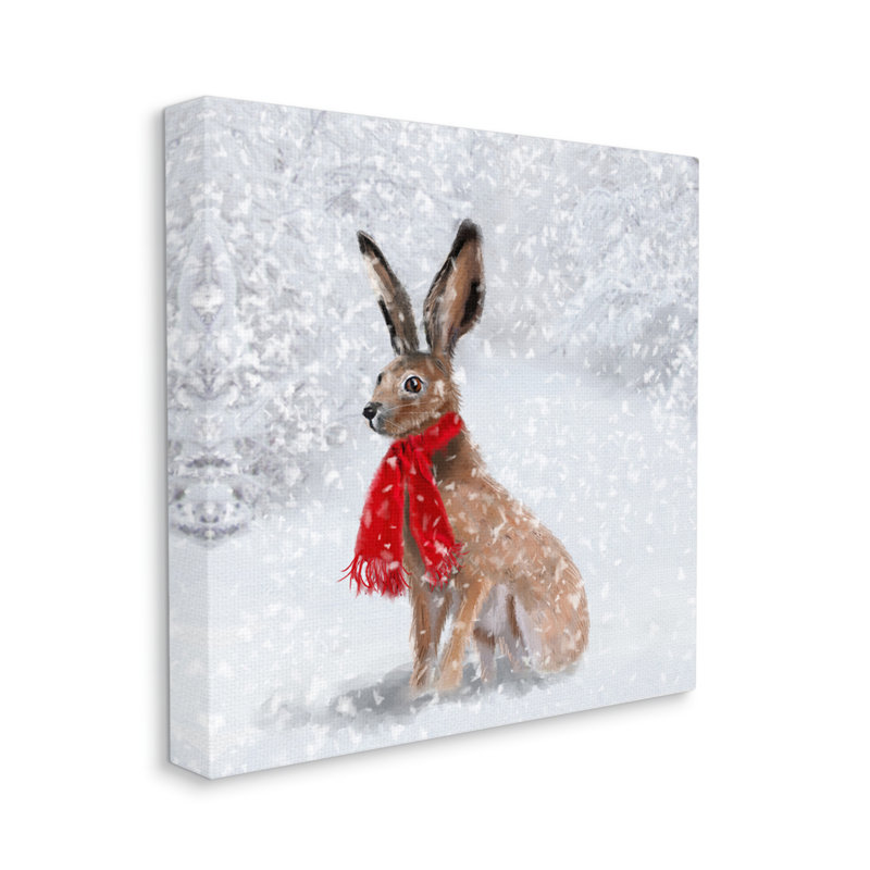 Aw-051-Canvas " Winter Rabbit Scarf Landscape " by Lemon & Sugar Painting Print, 17" H x 17" W x 1.5" D
