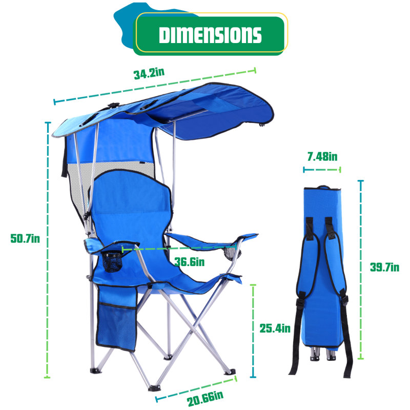 Ensemble de 2 chaises de camping portatives avec abat-jour intégré, Bleu