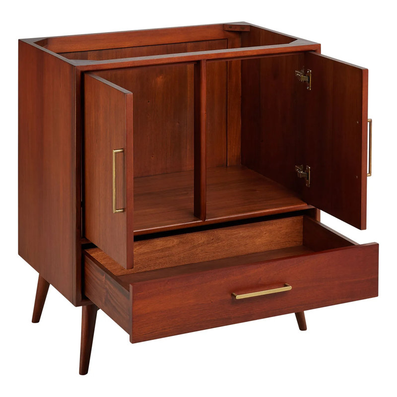 30" Novak Single Bathroom Vanity Set with Oval Undermount Sink, Natural Teak, 8" Widespread, Carrara Marble