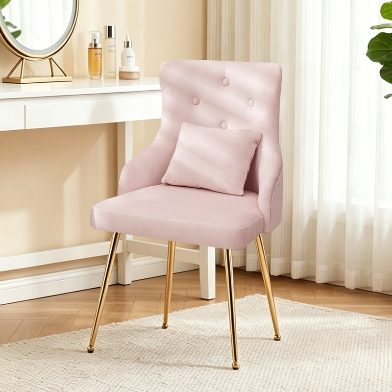 Dorsi Velvet Upholstered Button Tufted Modern Dining Chair, Pink, Gold