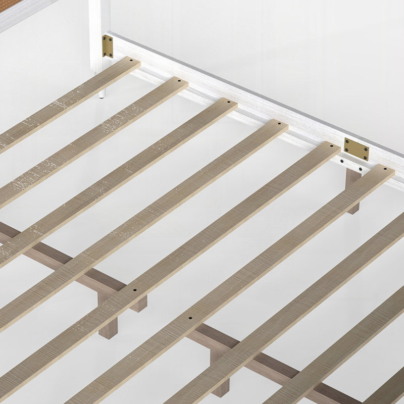 Structure de lit plateforme en rotin, Blanc/noyer, Grand