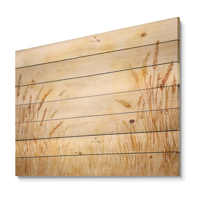 Golden Field Of Dreams II - Prairies Landscape Yellow Wood Print On Natural Pine Wood