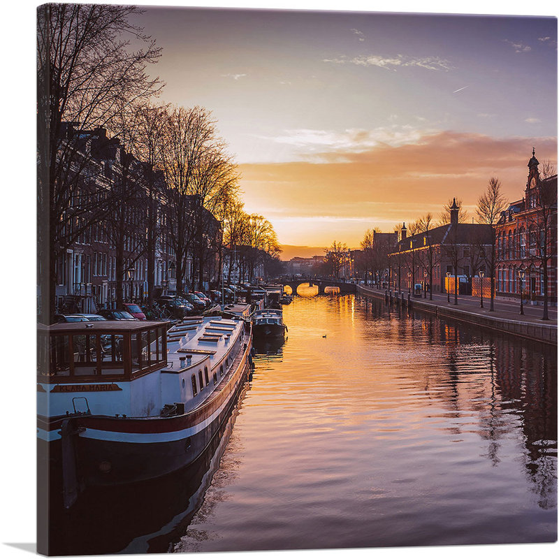 Canal in Amsterdam, Pays-Bas, reproduction de photo sur toile tendue, H 12 po x l 12 po x P 1,5 po