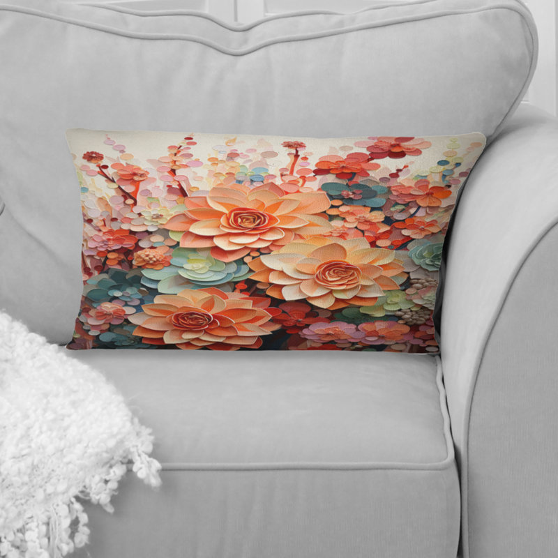 Coussin décoratif orange avec plantes grasses roses I