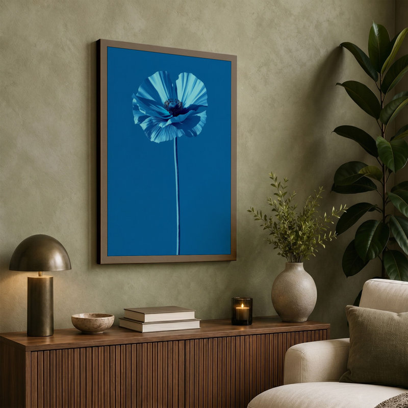 Blue Daisy Study Botanical 1 Piece Wrapped Canvas Wall Art, 24x16 - 61.0 x 40.6 cm, Cream Border