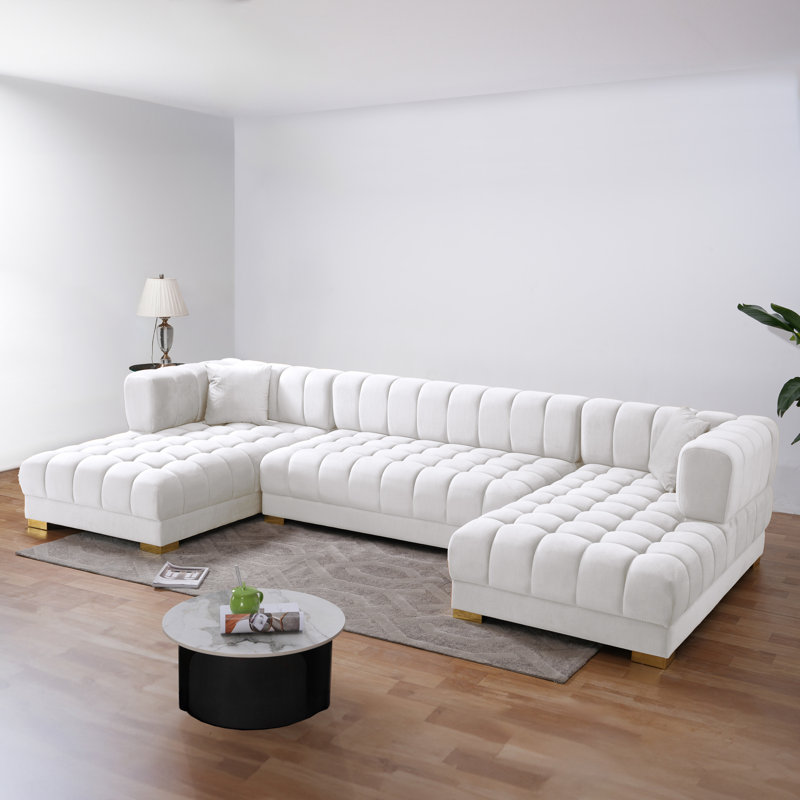 Canapé modulaire Hisamuddin, Velours ivoire