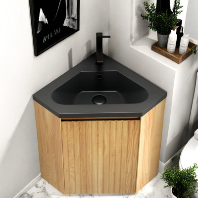 Space-saving Modern Vanity Cabinet With Resin Sink, Compact Woodgrain Design