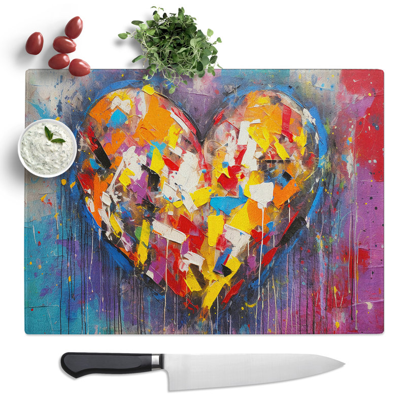 Love Heart Abstract  Glass Chopping Board