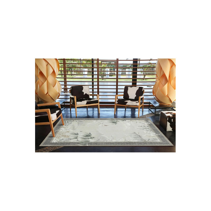 Tapis gris tissé lavable encadré, Rectangle 2 pi 4 po x 4 pi