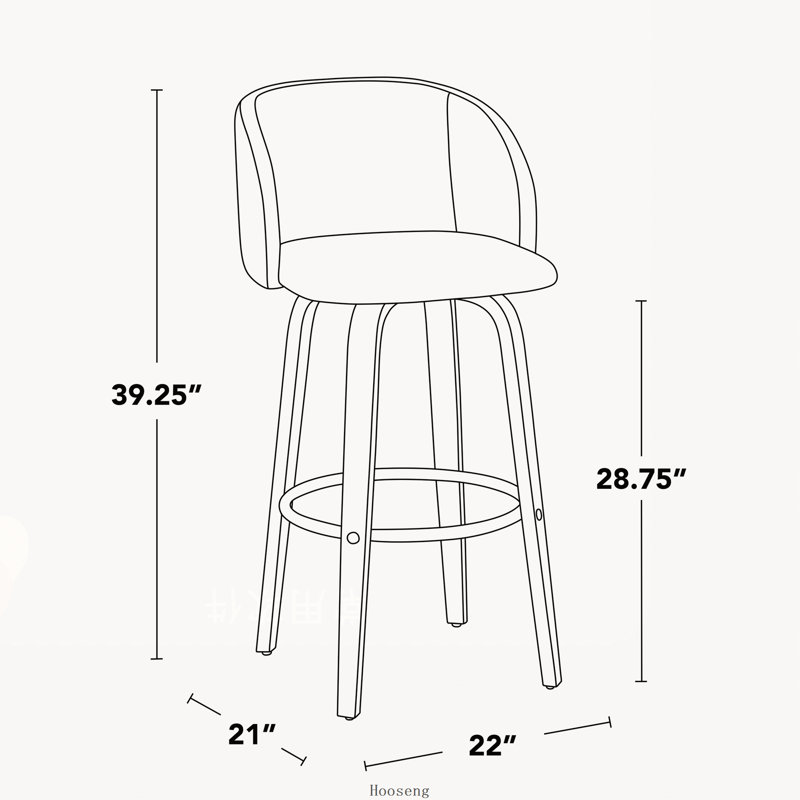Ensemble de 2 tabourets de bar pivotants à hauteur fixe, structure en bois de noyer, revêtement en similicuir noir, repose-pieds ronds en métal chromé