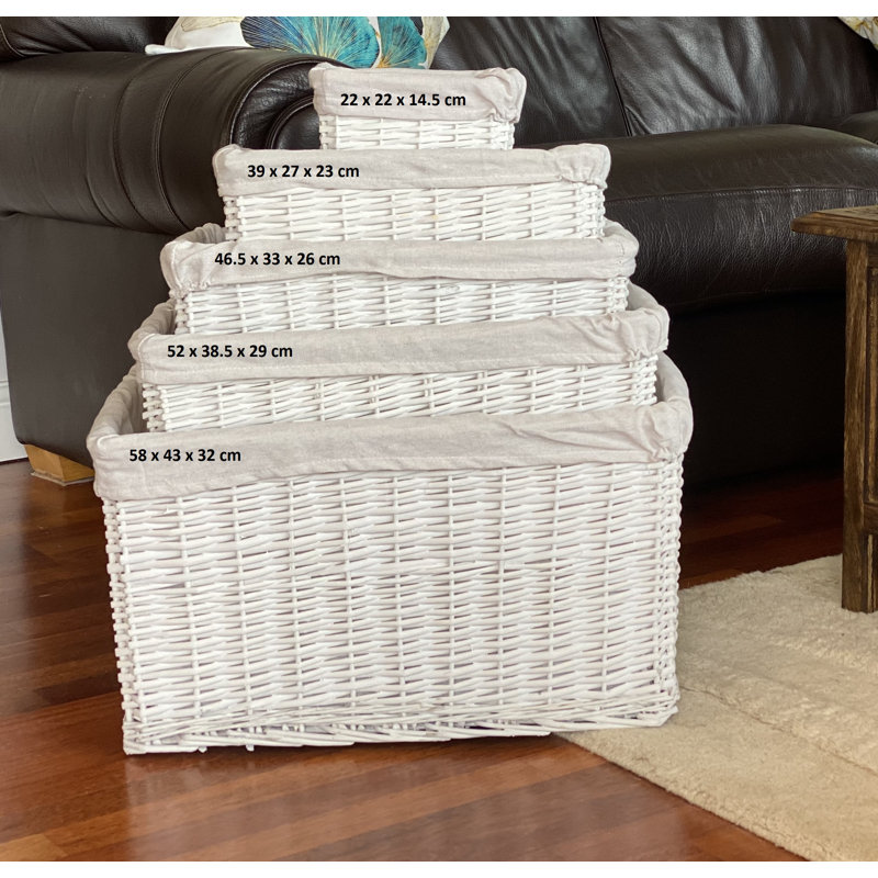 Brambly Cottage Wicker Decorative Basket, White, 23cm H x 39cm W x 27cm D