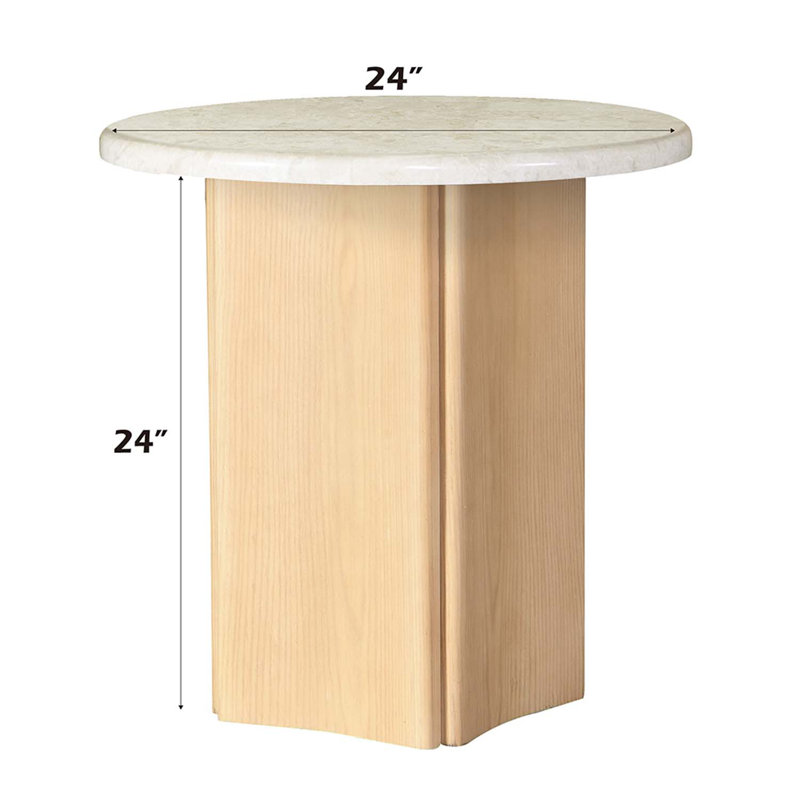 Table de bout Qwin, plateau en marbre et finition chêne