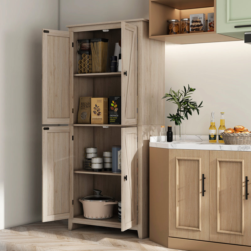 Garde-manger 72 po 4 portes - 4 armoires avec tablettes réglables pour un rangement soigné, cuisine de finition naturelle,