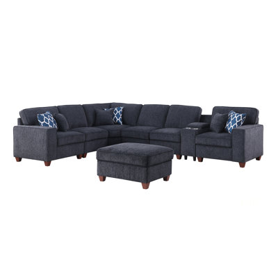 Comfortable Sectional Sofa With Ottoman And USB Port, Perfect For Modern Living And Relaxation.