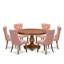 Ensemble de vaisselle de 7 pièces contenant une table de style Mid-Century et 6 chaises rembourrées en tissu de polyester rouge beige avec dossier capitonné, noyer antique-759212867-759191318