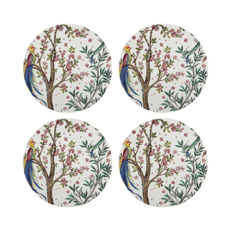 Resplendent Quesal Prism Vegan Leather Round Coasters, White