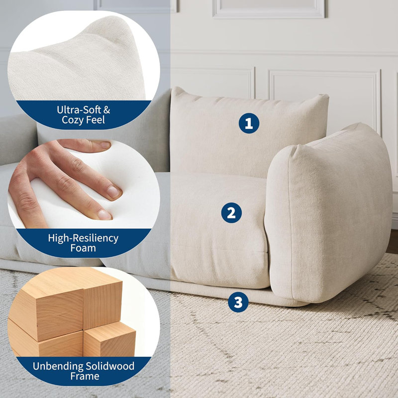 Canapé modulaire en forme de L beige, canapé nuage 101 po avec revêtement en chenille, pour le salon et le bureau