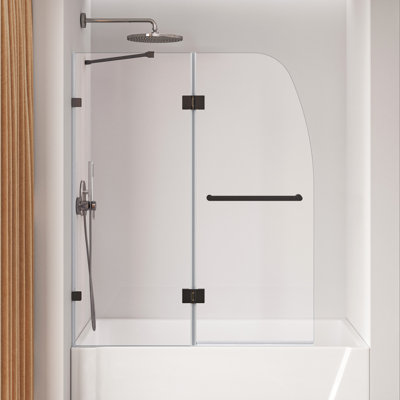 DeerValley 48"W x 58"H Frameless Hinged Bathtub Shower Door, 1/4" Clear Tempered Glass, Matte Black