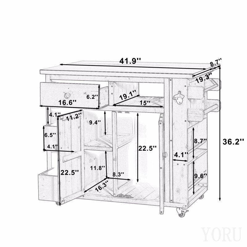 Îlot de cuisine extensible en bois massif d'extérieur 19,3 po / 28 po, table de gril supérieure en acier inoxydable avec support à épices latéral, chariot de cuisine avec tiroirs, armoire de rangement pour la cour arrière, barbecue, fête, gris