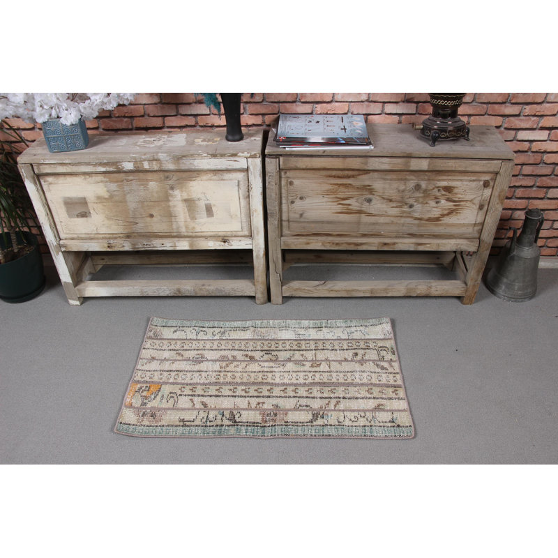 Small Beige Green Modern Minimalist Wool Rug From Turkey Perfect for Entryways and Fusing Style with Functionality