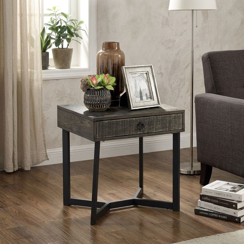 Chloe 24 po Table de bout carrée en chêne foncé / espresso avec tiroir de rangement