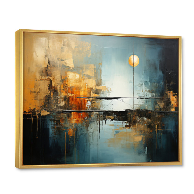Impression sur toile Teal Orange Bold Energy I - Dams, H 16 po x l 32 po x P 1 po, Cadre flottant doré