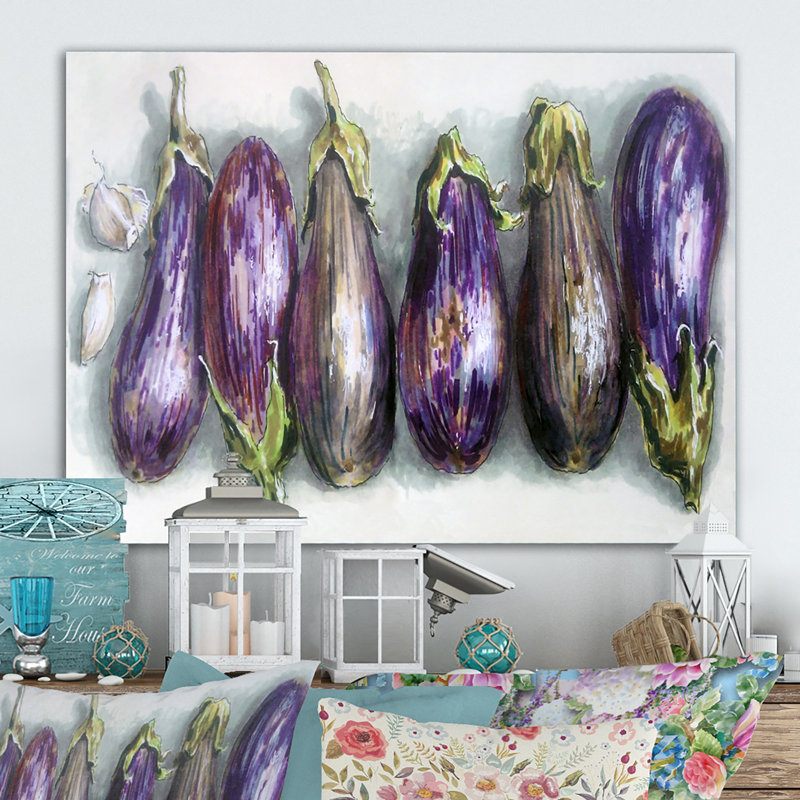 «Eggplants Kitchen Art», reproduction sur toile flottante, H 24 po x l 36 po x P 1 po, Toile tendue