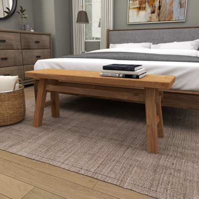 Banc en bois brun vieilli à la main Milani avec pieds hauts en tréteaux