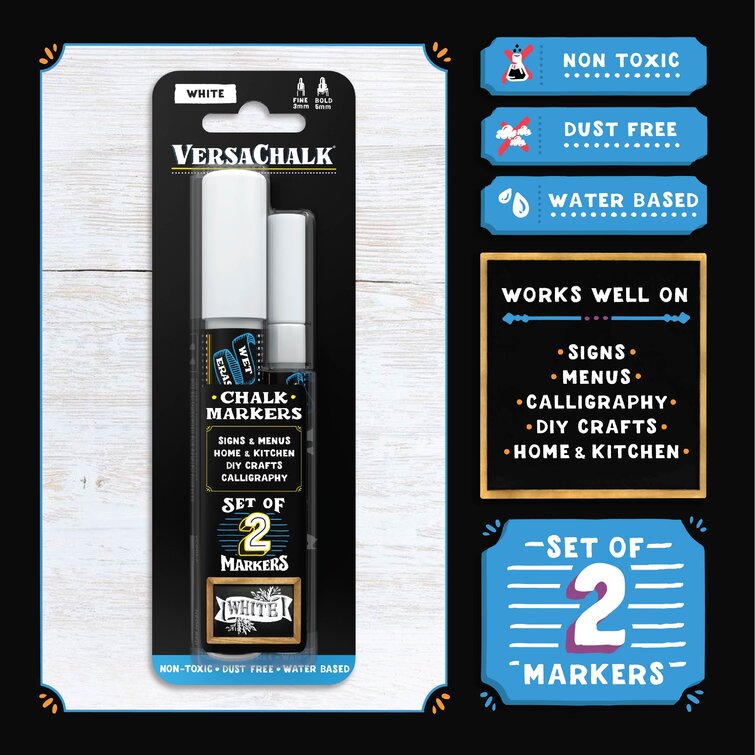 VersaChalk White Liquid Chalk Markers by VersaChalk - Combo Set of 2 Chalk  Pens for Chalkboard Signs, Blackboards, Glass, Metal and Ceramic & Reviews