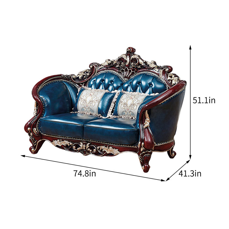 Causeuse en cuir véritable de style européen avec accoudoirs évasés 74,8 po
