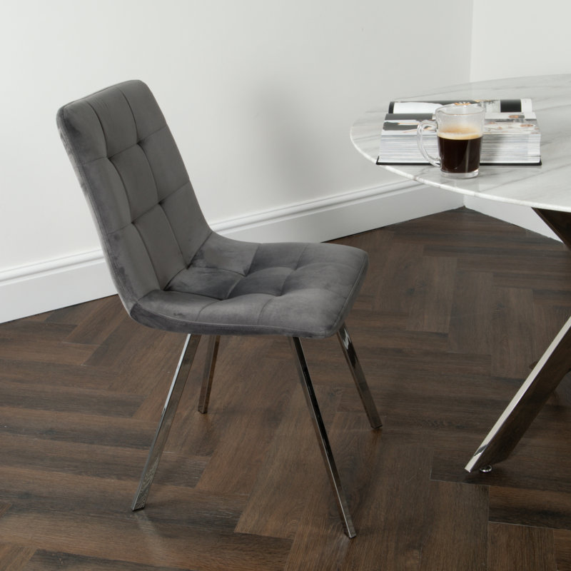 Parkton Tufted Side Chair, Grey, Chrome