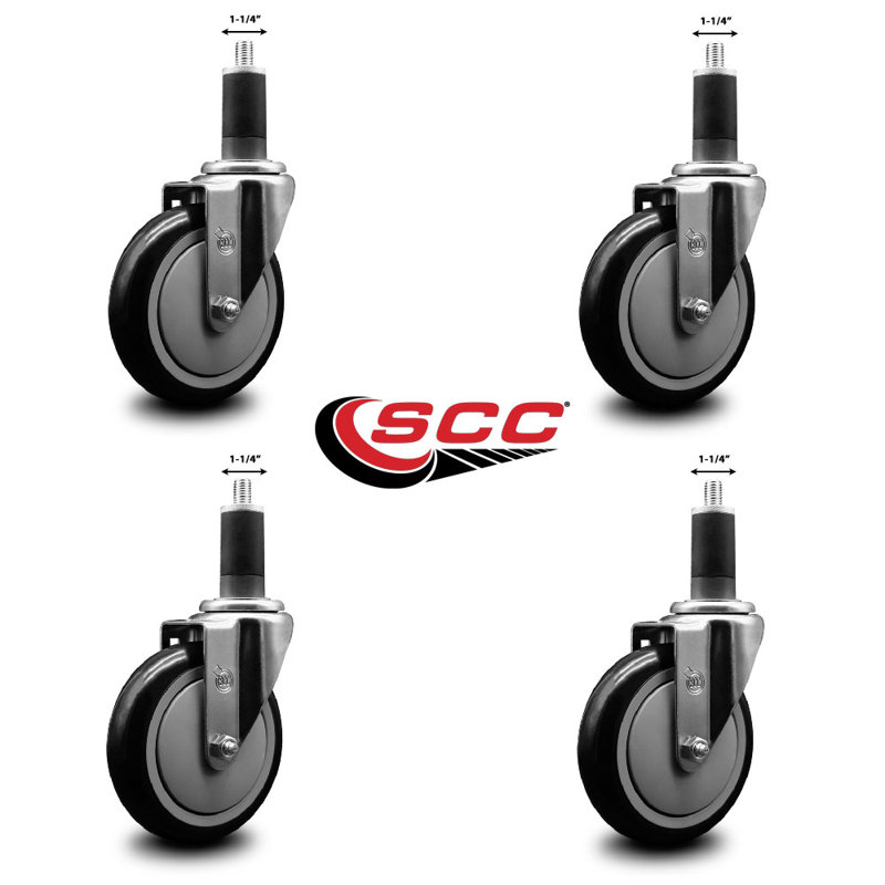 Ensemble de roulettes extensibles en poly pivot de 1-1 / 4 po SCC, Noir