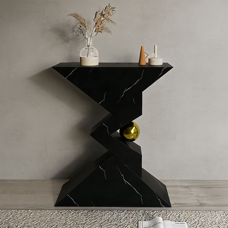 Console moderne en forme de Z, Noir, 33.46" H x 27.56" W x 10.24" D
