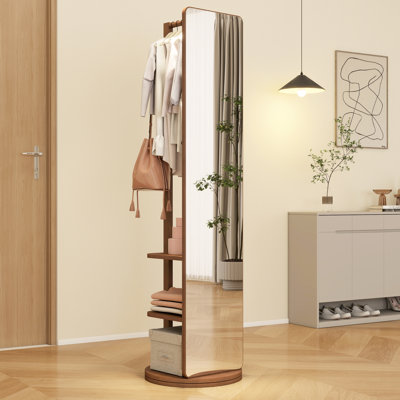 Miroir complet en noyer de 65,7 po x 17,7 po, fait de bois massif, de caoutchouc et de verre, ornement de chambre à coucher / salon, miroir de produit peu encombrant avec base, finition, largeur de verre de 13,7 po, accessoire, conception d'optimisation