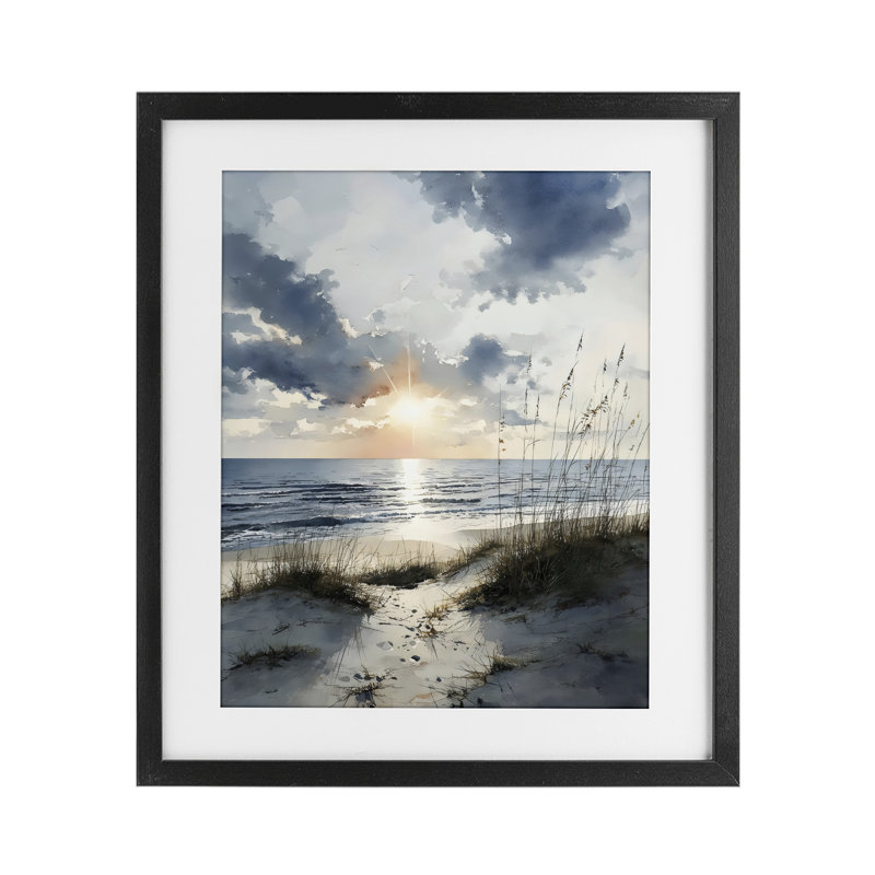 «Ocean Sunrise over Sandy Dunes», reproduction sous verre encadrée, design par Franklyn Gregory, 16 x 13