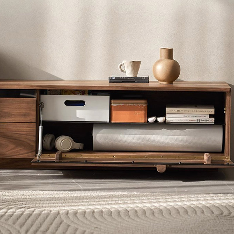 Meuble télé de salon en bois massif de style japonais, 70.87"