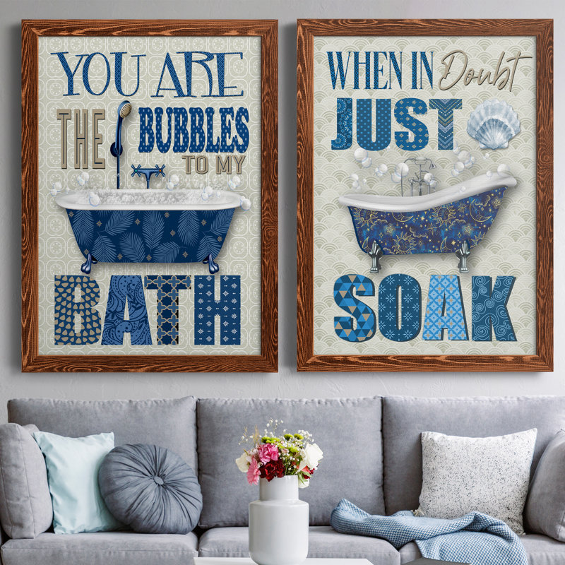 «Bubble Bath», ensemble de 2 encadrements d'art textuel sur toile, H 31,5 po x l 47 po x P 1,5 po, Toile avec cadre érable