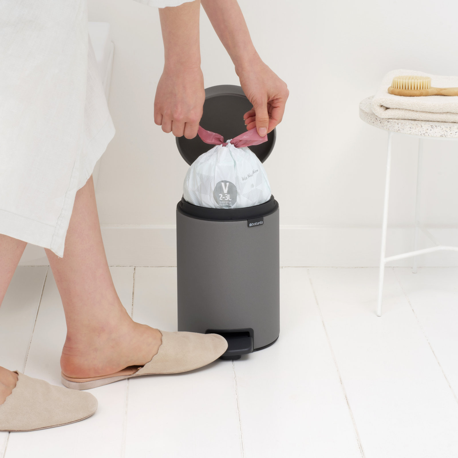 Brabantia Newicon 0.8gal Step-On Can, Mineral Concrete Gray