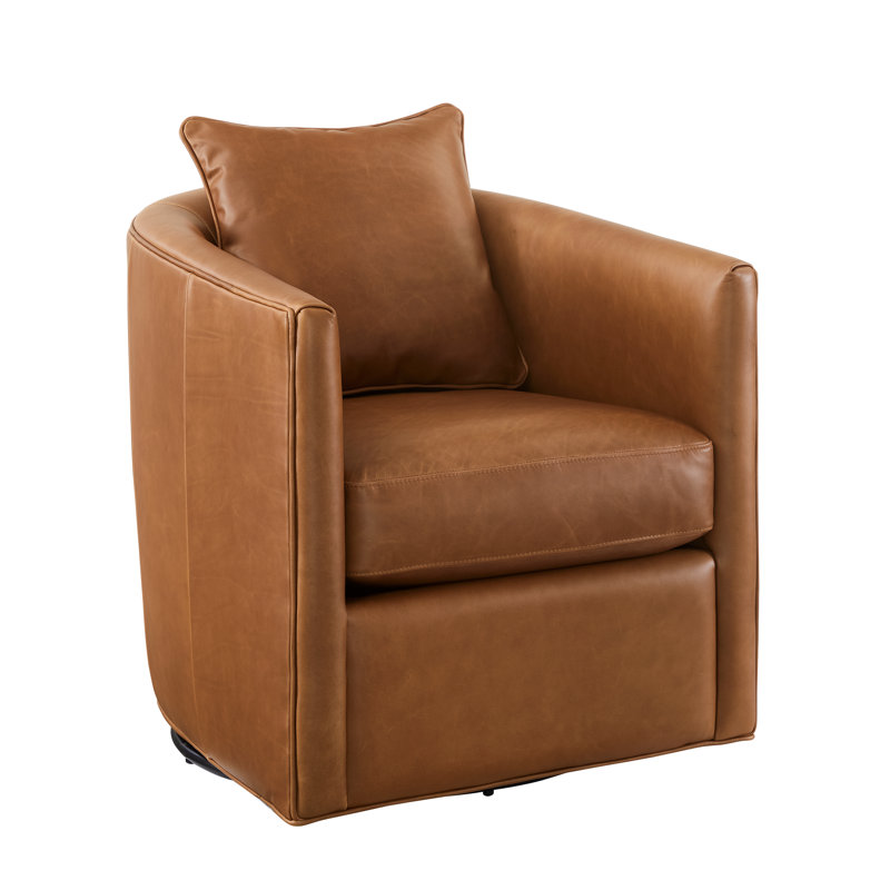 Fauteuil d'appoint pivotant en cuir fleur brun Kristo
