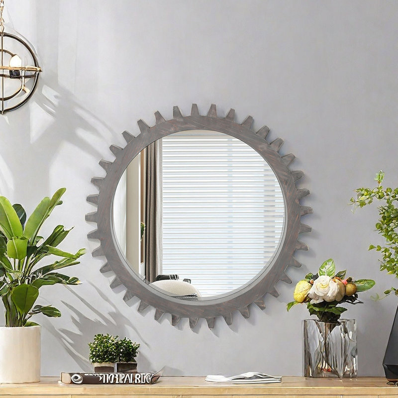 Miroir décoratif en bois, 33.86" x 33.86", Marron foncé