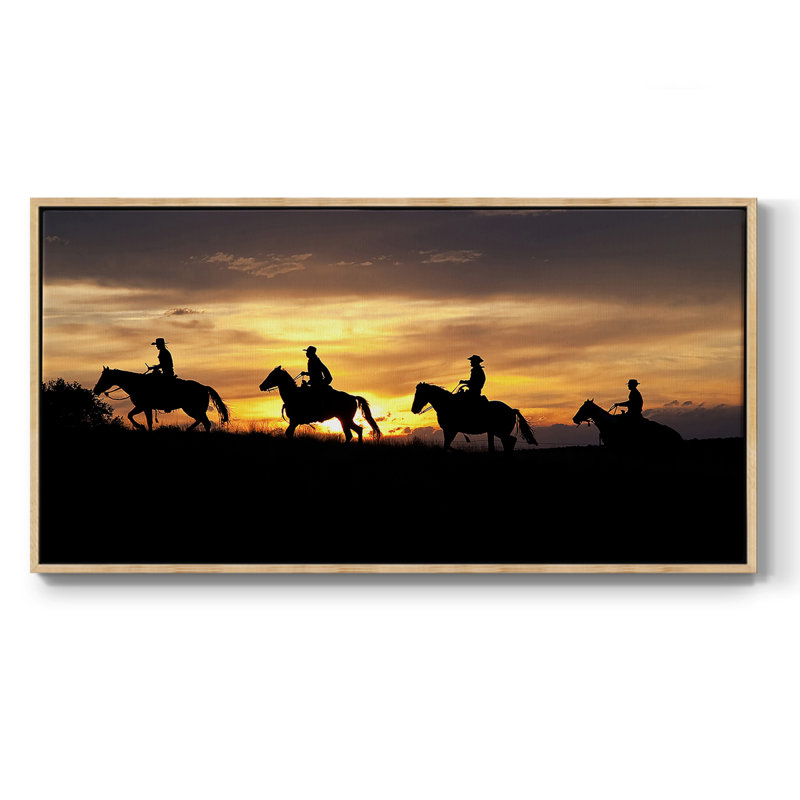 Sunset Cowboys - Toile tendue avec châssis encadré - Prêt à être accroché, Naturel, H 21 po x l 41 po
