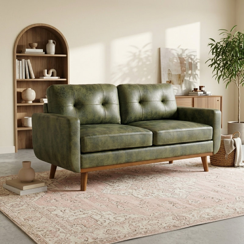 Canapé 65 pouces à deux places minimaliste moderne en tissu polyester respirant et pieds en bois massif
