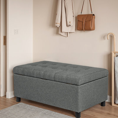 Linen Blend Upholstered Storage Bench