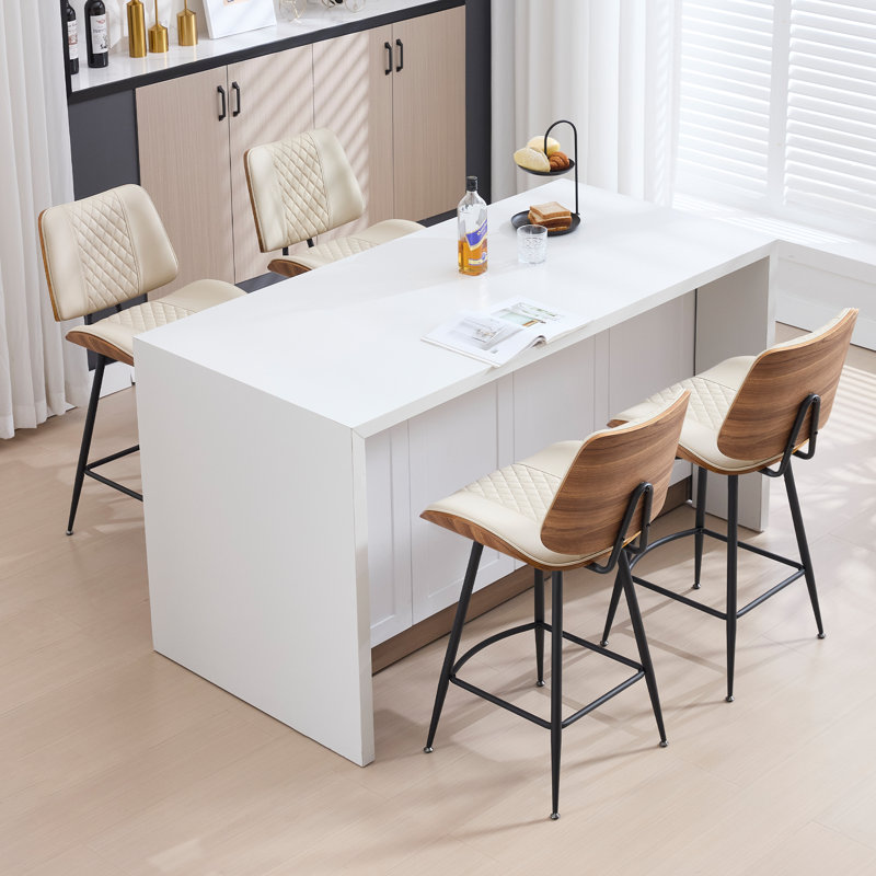 Tabourets de comptoir en similicuir, beige