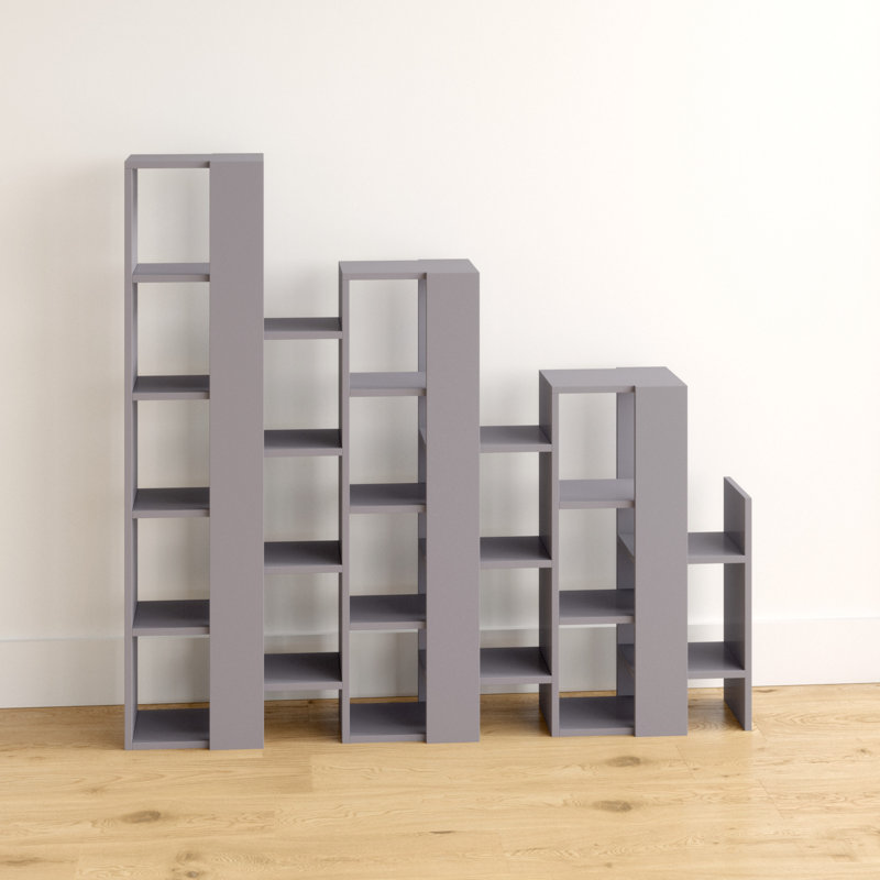 Modern Staircase Design Divider Bookcase with 21 Open Shelves, Light Mocca