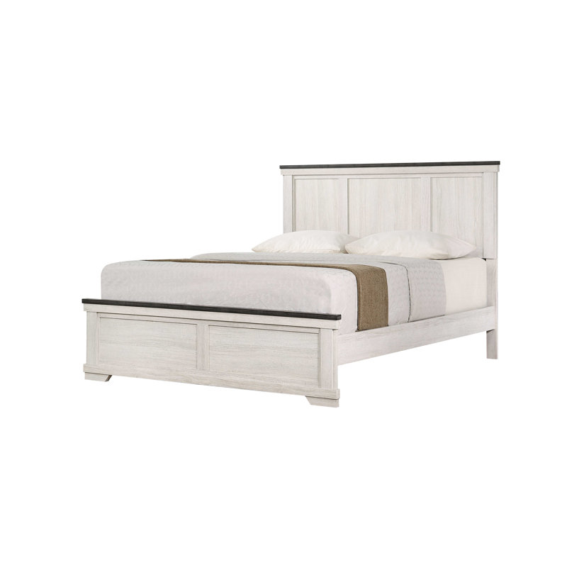 Lit double en bois rustique avec panneau blanc antique et brun avec fabrication en bois