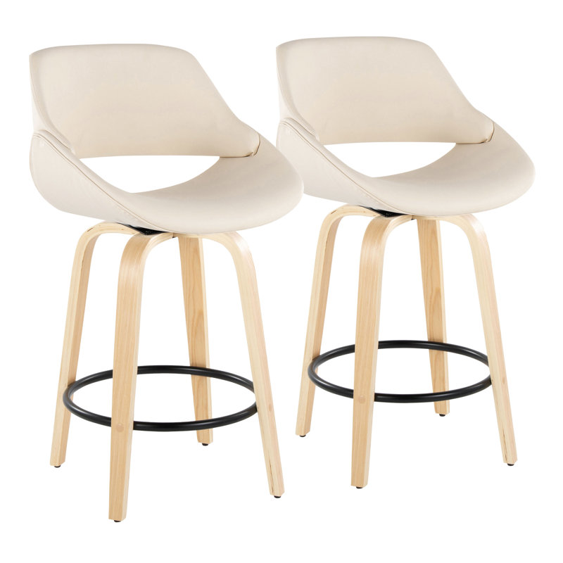 Lakyia Swivel Upholstered Counter Stool, Cream, Natural/Black, Extra Tall (38” Seat Height)