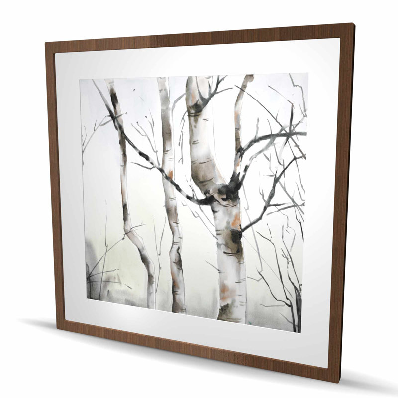 «Three Birches Trees Print» - décor encadré gris minimaliste