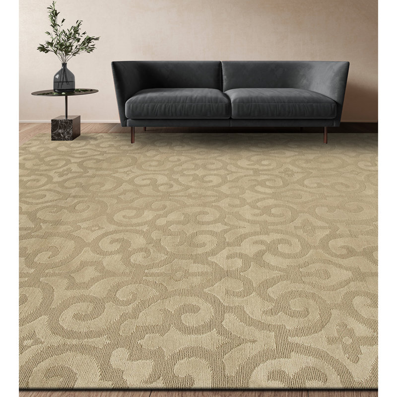 Damask Area Rug in Sand Dollar/Beige, Rectangle 9' x 12'